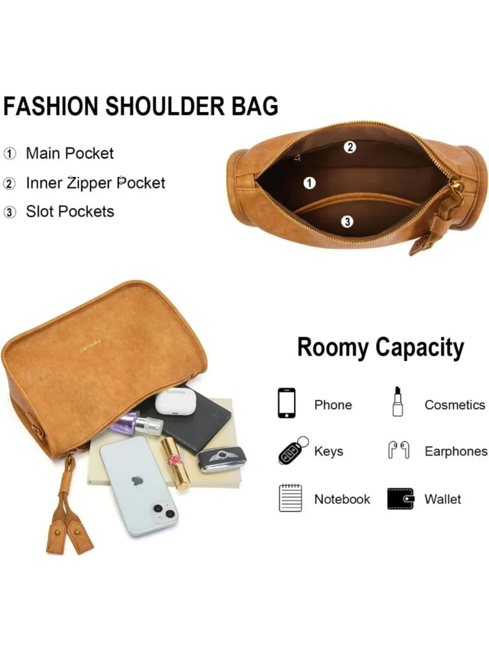 Cute Crossbody Shoulder Bag for Women - Versatile Clutch with 2 Removable Straps